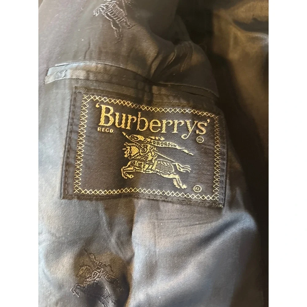Vtg Burberry Blazer 100S Wool Mens 43.5L Navy Blue Gold Button